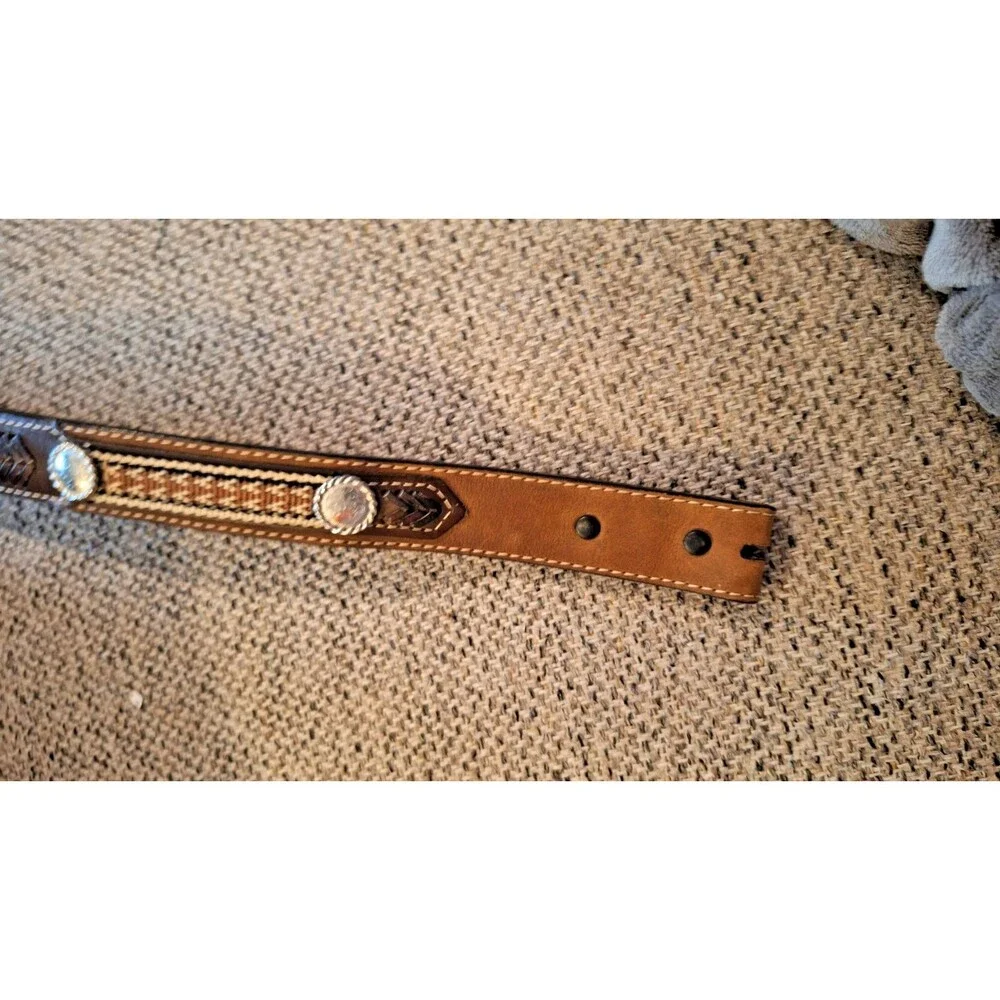 Youth Size 24 Nocona Brown Leather Belt (No Buckle)‎ 80770 Silver Concho & Braid